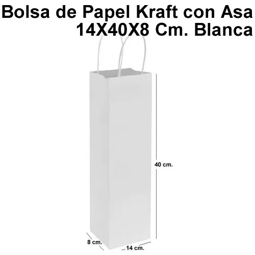 Bolsa Kraft con Asa para Vino 14x40x8. Blanca - image 1