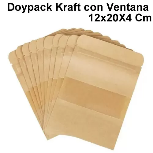 Doypack Kraft con Ventana 12x20