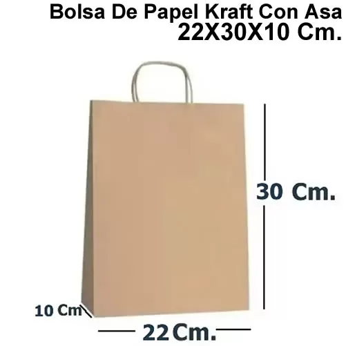 Bolsa de Papel Kraft con Asa. 22X30X10