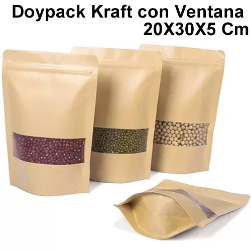Doypack Kraft con Ventana 20x30