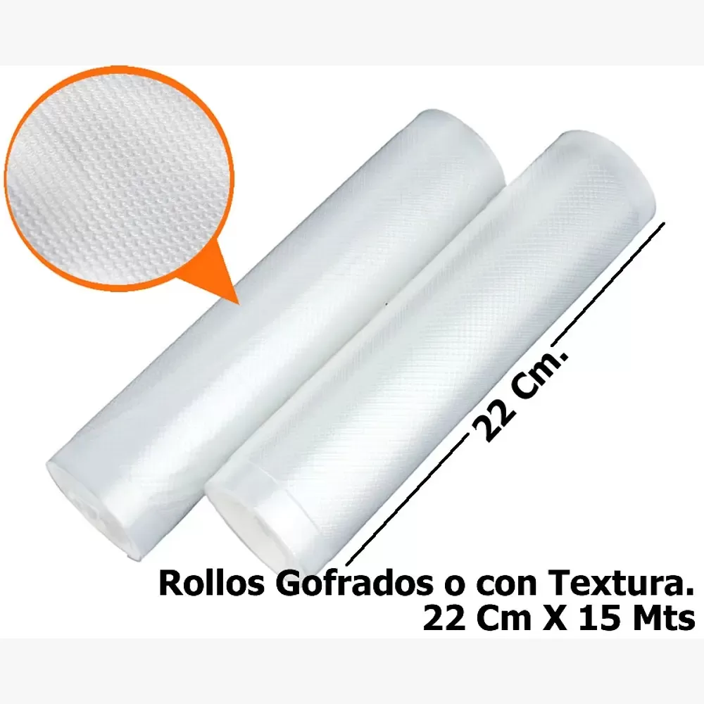 Rollos Gofrados 22x15 mts para sellado al Vacio