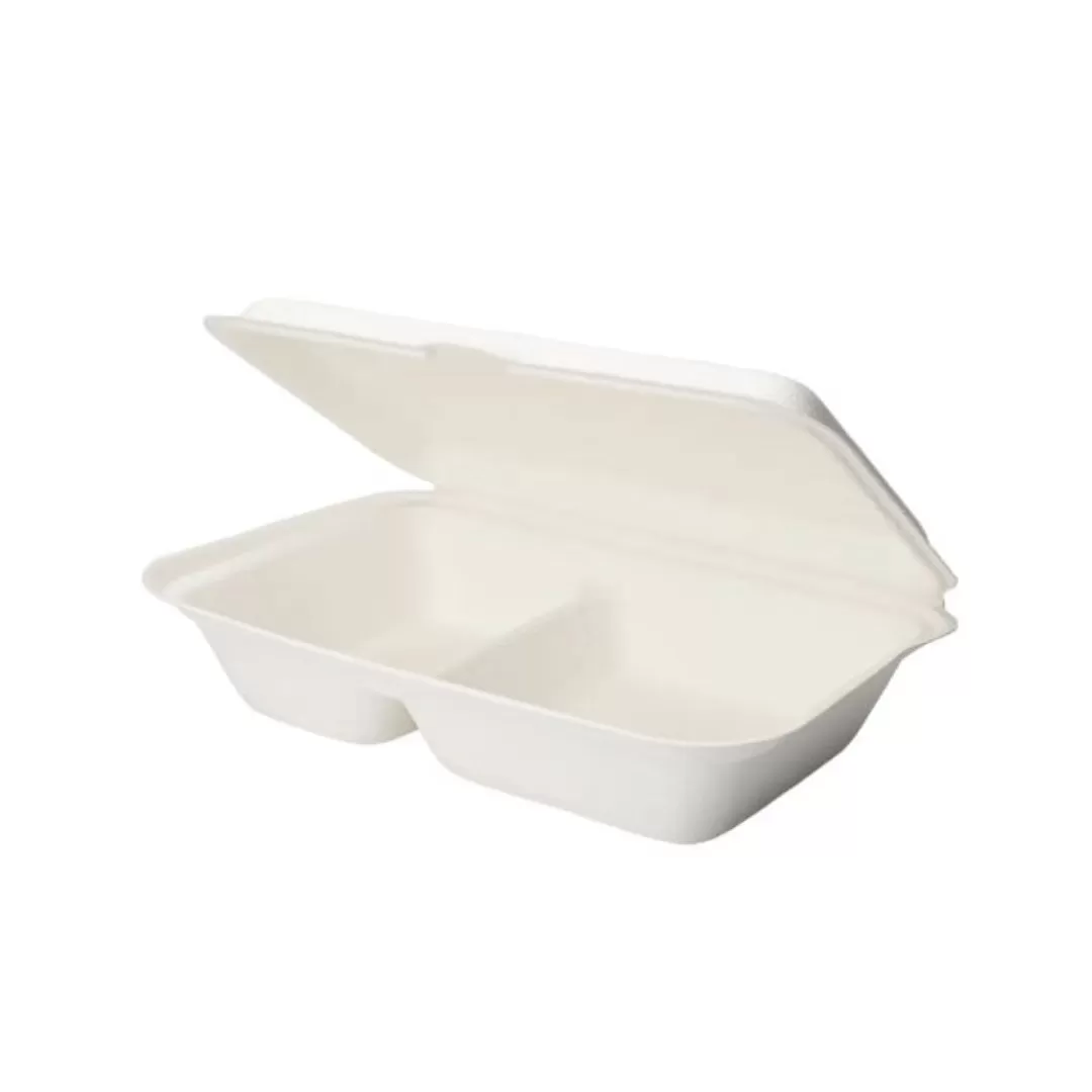 Porta Comida Rectangular 2div. 22,9x15,5x4,5 Cms. Bagasse