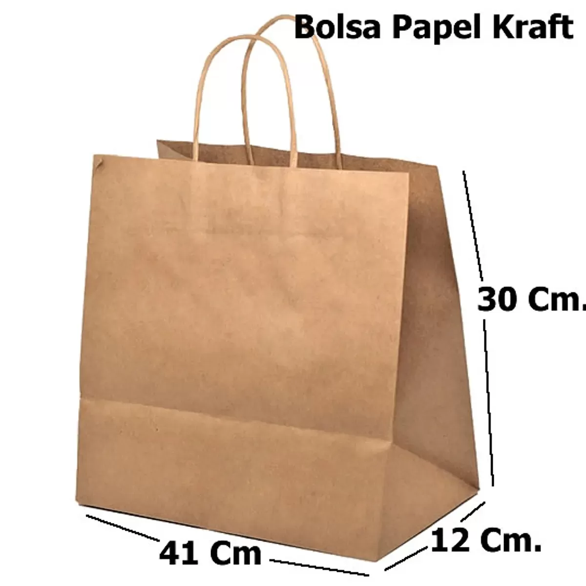 Bolsa de Papel Kraft con Asa. 30X41X12