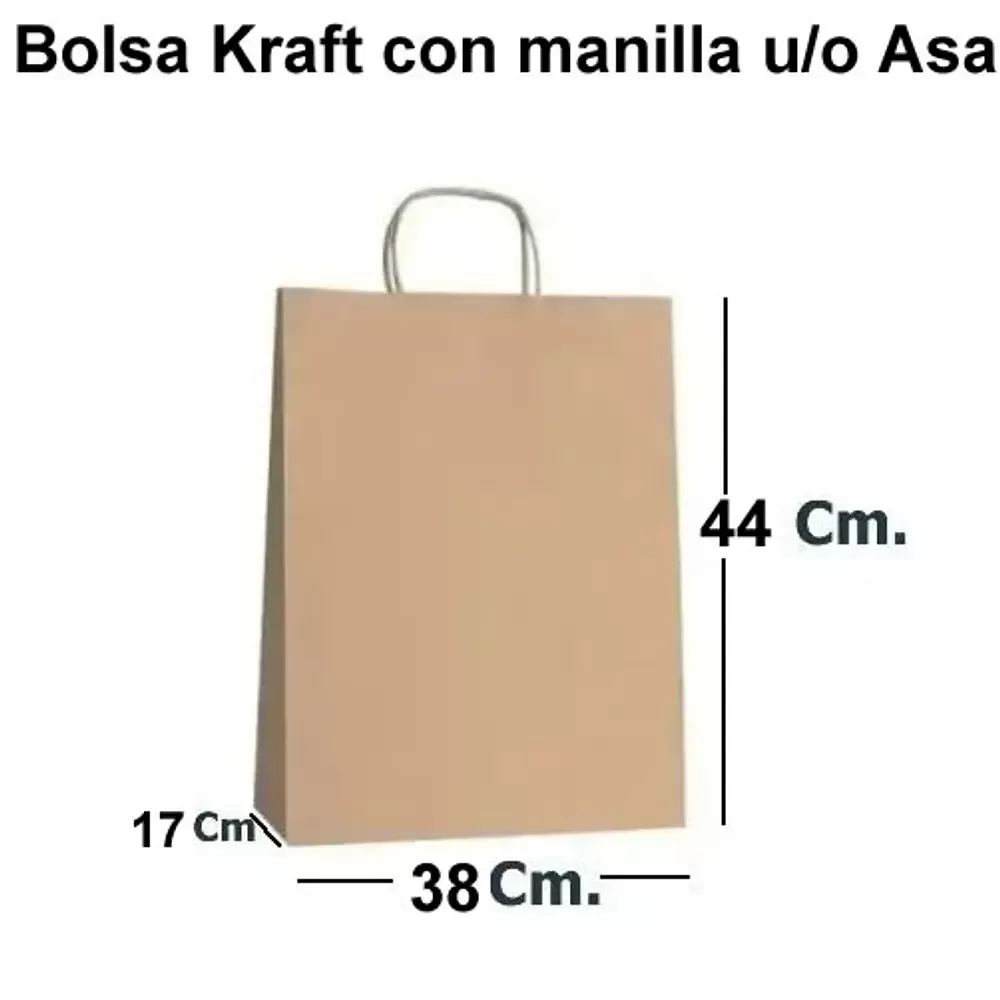 Bolsa de Papel Kraft con Asa. 38x44x17