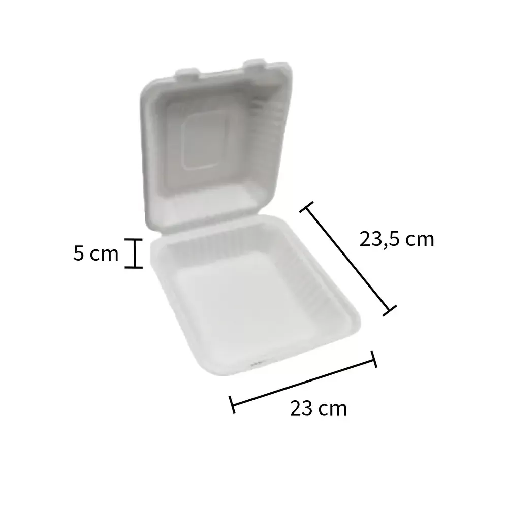 Envases Cuadrado Bagasse 23,5x23x5cm Blanco