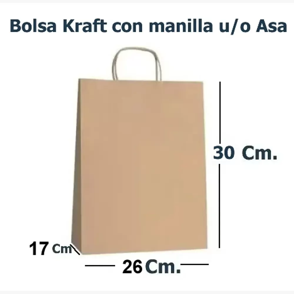 Bolsa de Papel Kraft con Asa. 26X30X17